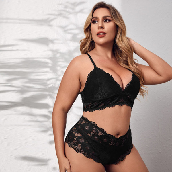 Large size sexy lingerie lace bra two-piece set