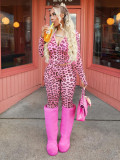Leopard print long sleeved hooded two-piece set
