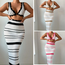 Striped beach bikini long dress set Striped beach bikini long dress set