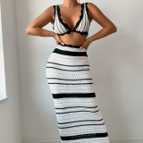 Striped beach bikini long dress set
