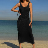 U-neck breathable suspender with split back beach skirt