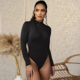 Bottom coat with velvet long sleeved zipper tight fitting jumpsuit