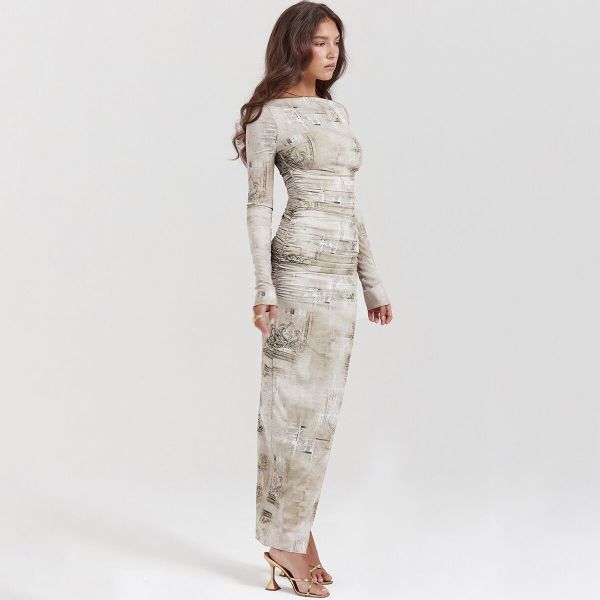 Hip hugging skirt long sleeved dress