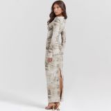 Hip hugging skirt long sleeved dress