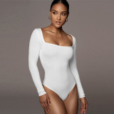 Velvet base shirt, tight fitting long sleeved square neck jumpsuit