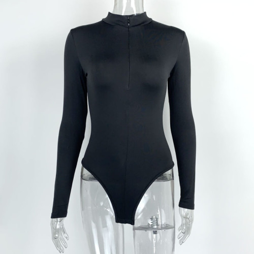 Bottom coat with velvet long sleeved zipper tight fitting jumpsuit