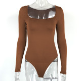 Velvet base shirt, tight fitting long sleeved square neck jumpsuit