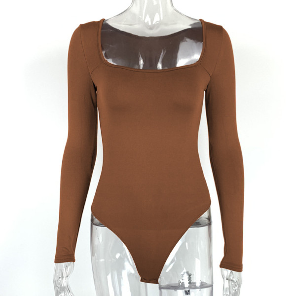 Velvet base shirt, tight fitting long sleeved square neck jumpsuit