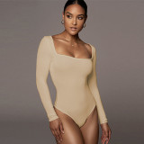 Velvet base shirt, tight fitting long sleeved square neck jumpsuit