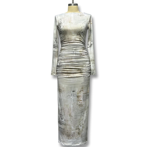 Hip hugging skirt long sleeved dress