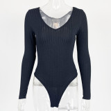 V-neck solid color long sleeved base jumpsuit