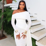 One collar off shoulder long sleeved mesh patchwork skirt