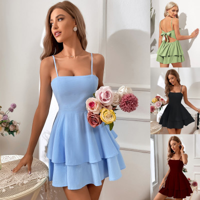 Bareback bow tie short suspender dress