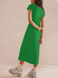 Solid color short sleeved slim fit hip hugging dress