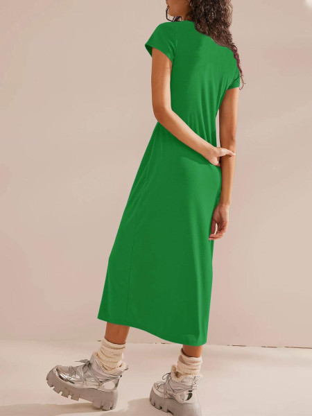 Solid color short sleeved slim fit hip hugging dress