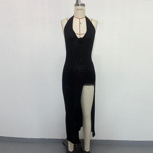 Backless strap side slit three-dimensional hook flower dress