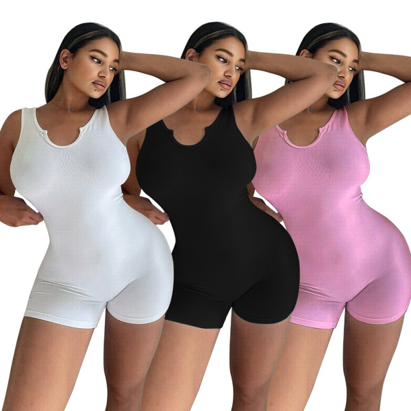 Knitted ribbed U-neck vest jumpsuit