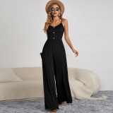 Solid color pullover sleeveless loose jumpsuit