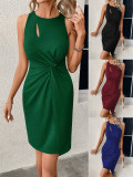 Round neck slim fit hollow out sleeveless hip hugging dress