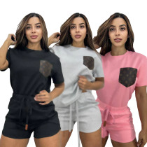 Women's embossed short sleeved shorts set