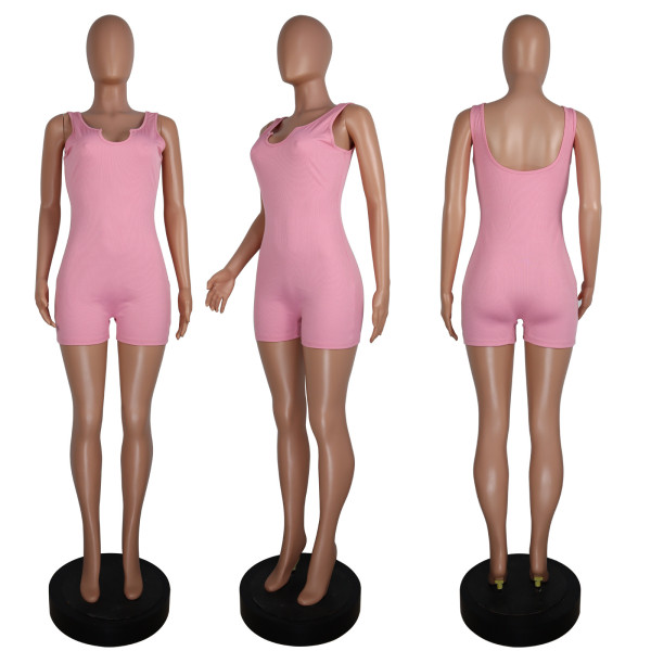 Knitted ribbed U-neck vest jumpsuit