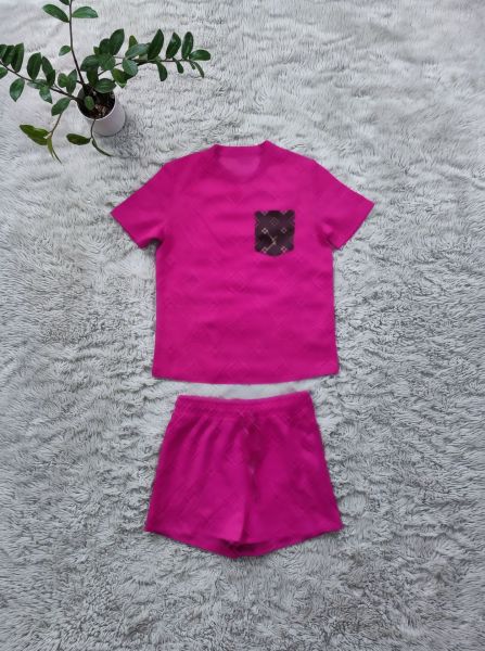 Women's embossed short sleeved shorts set