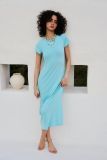 Solid color short sleeved slim fit hip hugging dress
