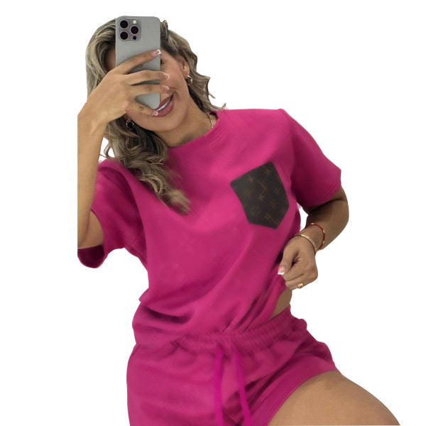 Women's embossed short sleeved shorts set