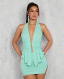 Umbilical hanging neck strap with ruffled edge short skirt