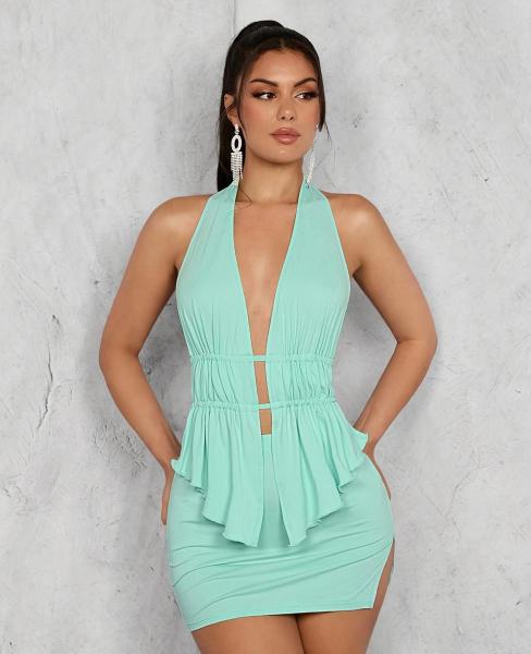 Umbilical hanging neck strap with ruffled edge short skirt
