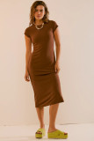 Solid color short sleeved slim fit hip hugging dress