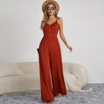 Solid color pullover sleeveless loose jumpsuit