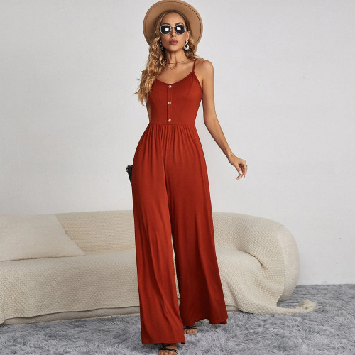 Solid color pullover sleeveless loose jumpsuit