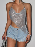 Strap backless solid color neck hanging vest