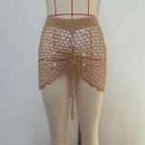 Side drawstring straps, hollowed out bikini, outer half skirt