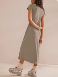 Solid color short sleeved slim fit hip hugging dress