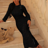 Hollow texture long sleeved dress