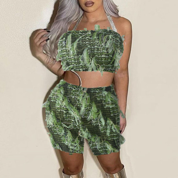 Backless and navel exposed mesh set