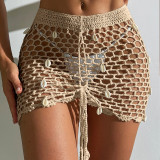 Side drawstring straps, hollowed out bikini, outer half skirt
