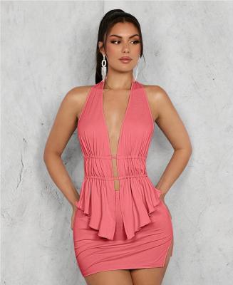 Umbilical hanging neck strap with ruffled edge short skirt