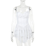 Lotus leaf lace A-line dress with suspender skirt
