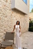 Hollow out pleated slim fit long dress