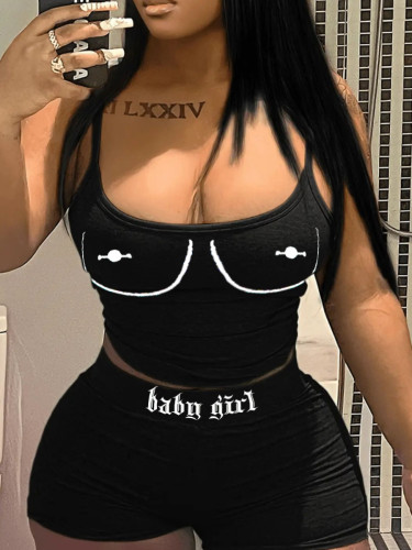 Women's suit with short suspender straps