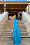 Hollow out pleated slim fit long dress