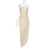 Strapless hollow pleated dress