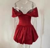 V-neck fish bone tight short dress