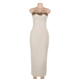 Lace contrasting suspender dress with hip wrap