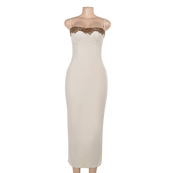 Lace contrasting suspender dress with hip wrap