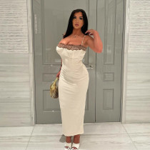 Lace contrasting suspender dress with hip wrap Lace contrasting suspender dress with hip wrap