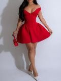 V-neck fluffy short skirt